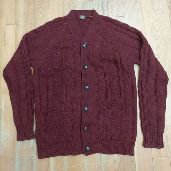 Vintage Jayknit Men's Maroon Cardigan Sweater - Picture 2 of 3